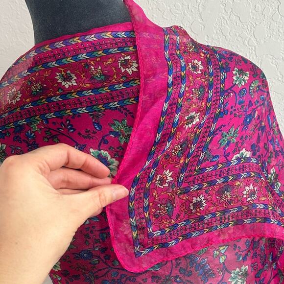 Unbranded- XL shawl- rectangle - bright pink pattern- boho- semi sheer scarf - Picture 2 of 5